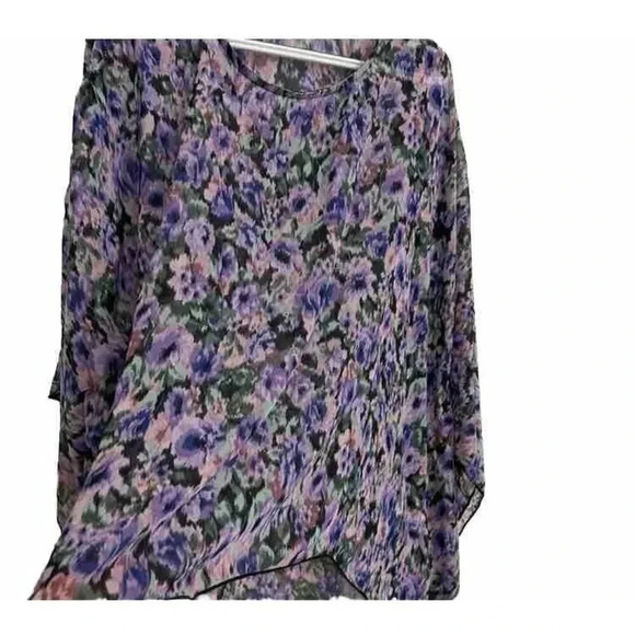 Cha Cha Vente Size M Women's Floral Sheer Cover Up Tunic Hi Lo Poncho Caftan - Picture 4 of 8